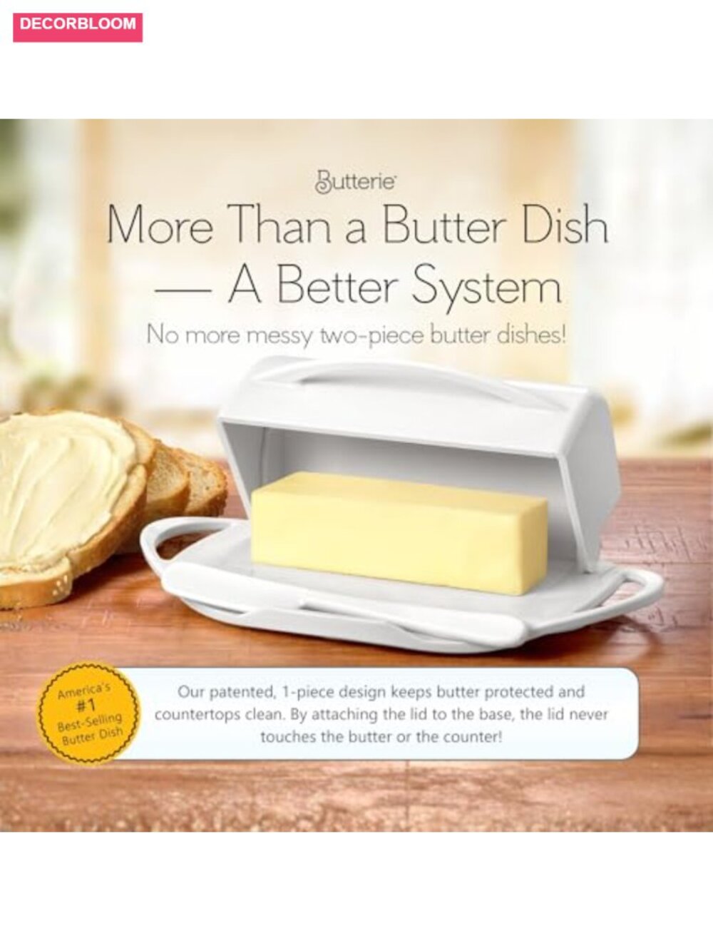 Flip Top Butter Dish 1-Piece Plastic, Holds 2 Sticks, Dishwasher Safe - Picture 2 of 6
